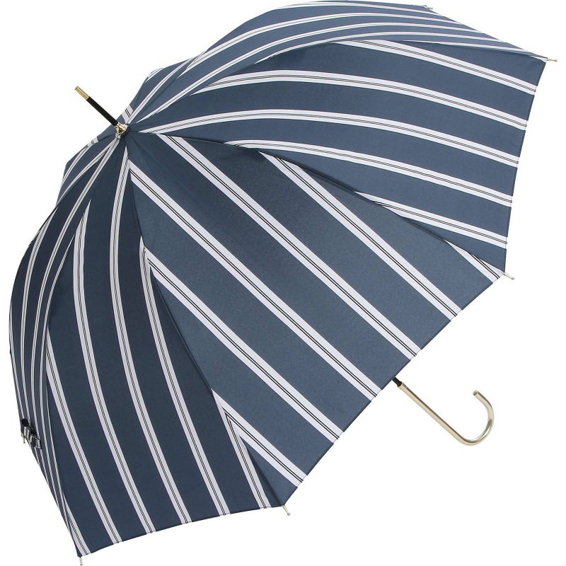 assa公式 RJ224 グレースストライプ ジャンプ傘 ネイビー レディース 長傘 ワンプッシュ開閉 おしゃれ