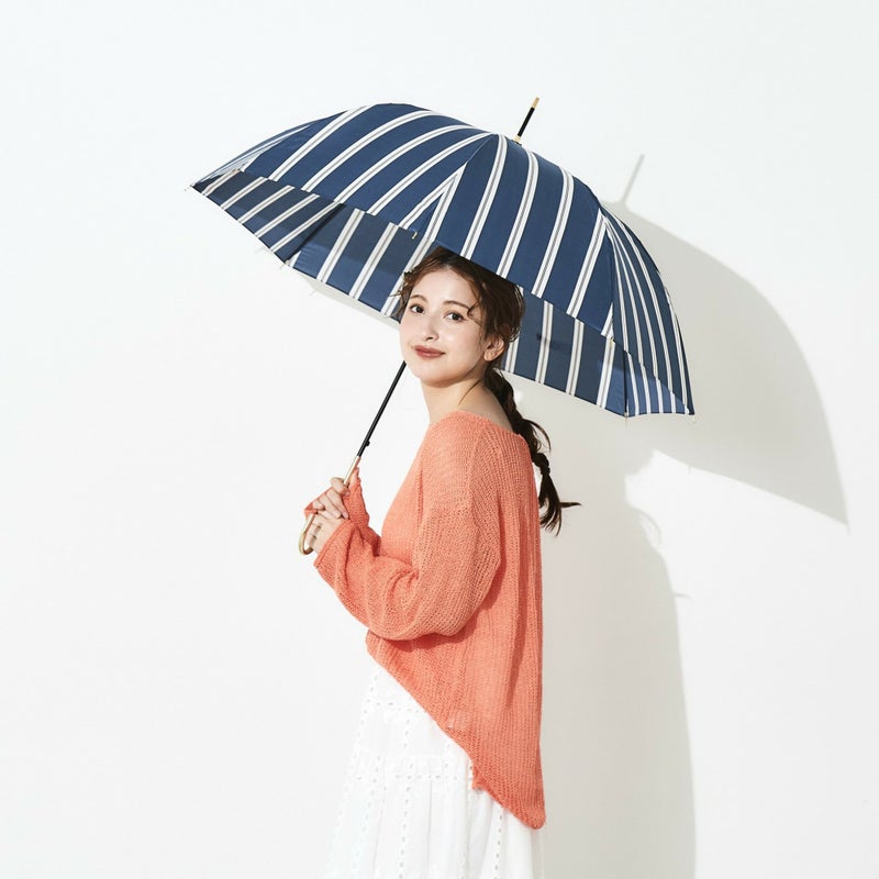 assa公式 RJ224 レディース グレースストライプ ジャンプ傘 長傘 ワンプッシュ開閉 大きめシルエット 雨の日も安心