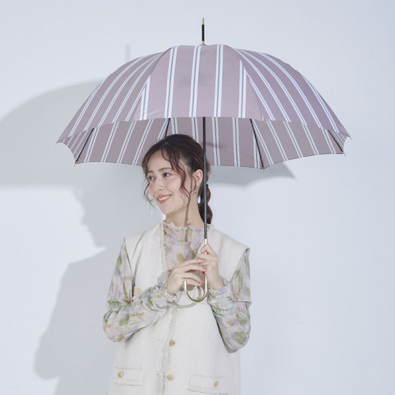 assa公式 RJ224 レディース グレースストライプ ジャンプ傘 長傘 ワンプッシュ開閉 大きめシルエット 雨の日も安心