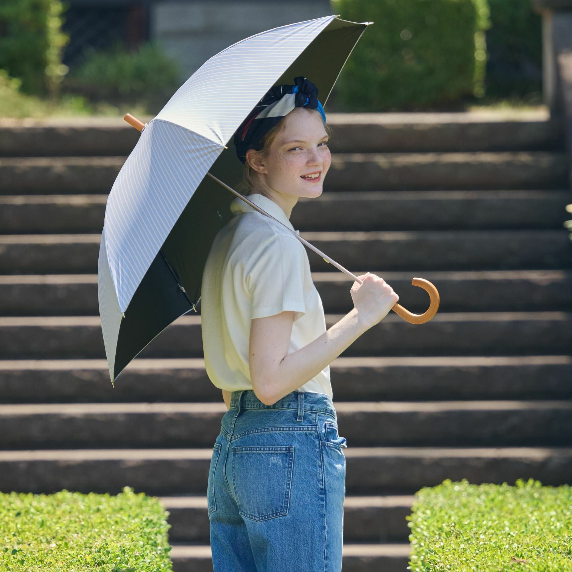 日傘 ラフストライプ 《ALL IN UMBRELLA》 晴雨兼用 長傘 AL887