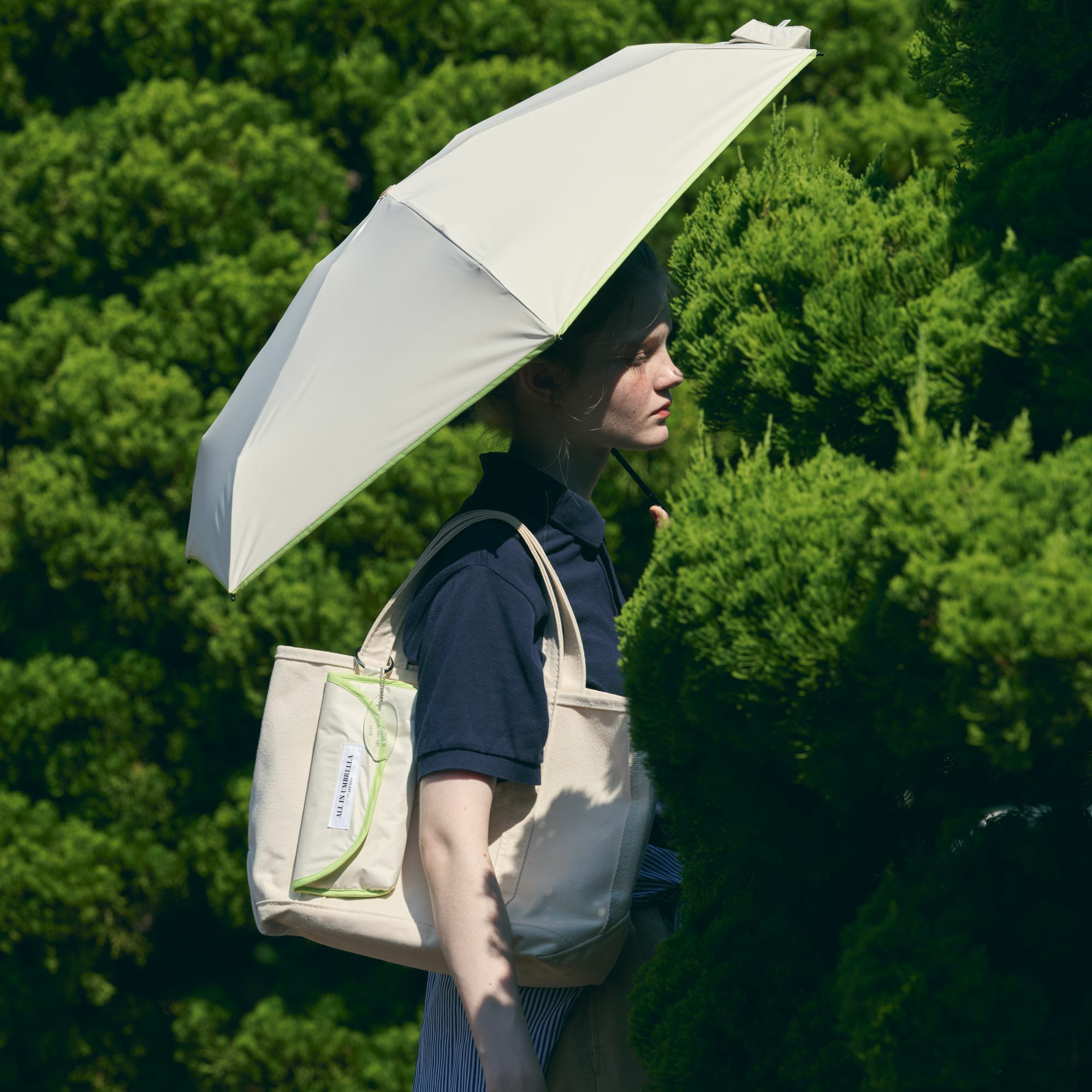 日傘 パイピング 《ALL IN UMBRELLA》 ポーチ付き 晴雨兼用 折りたたみ