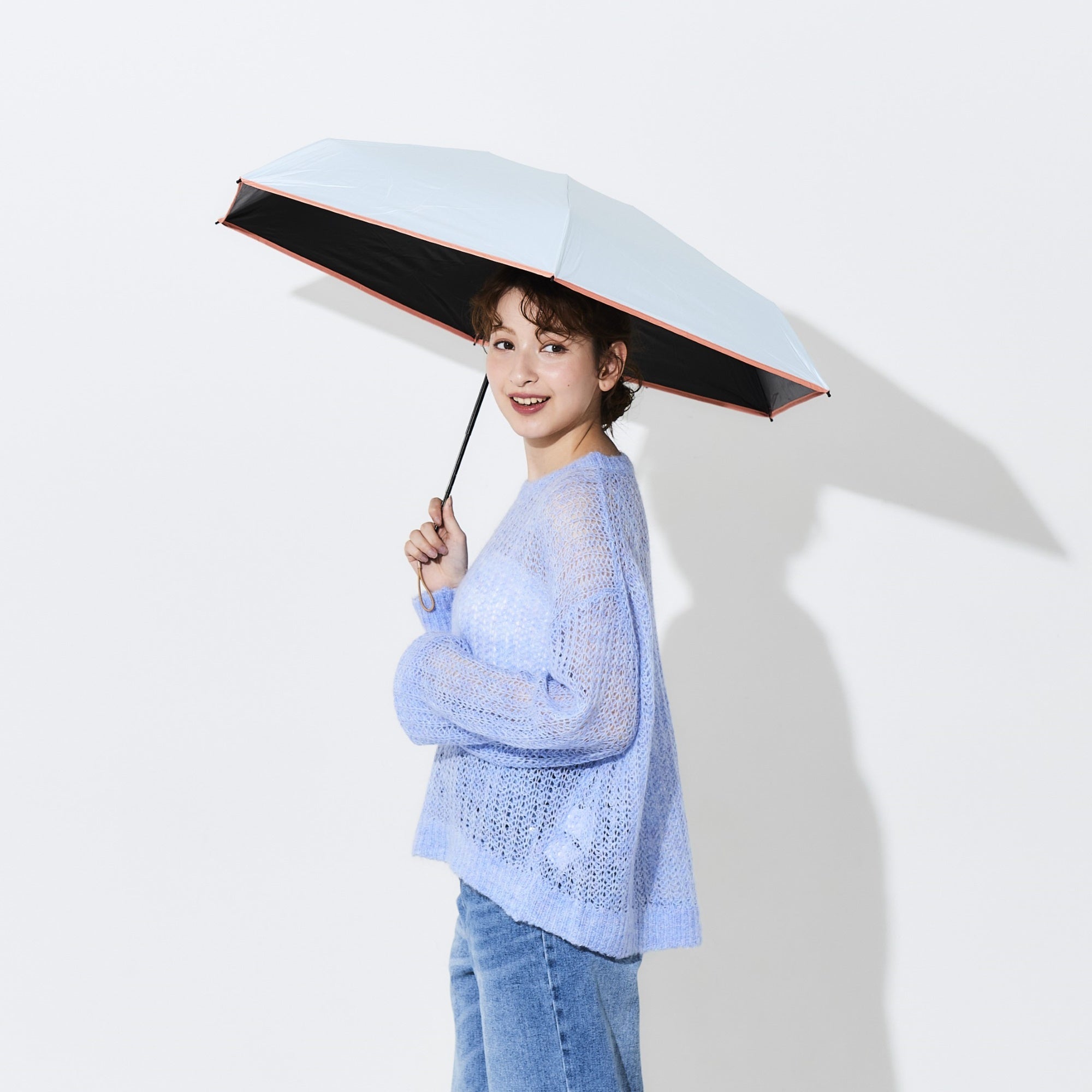 日傘 パイピング 《ALL IN UMBRELLA》 ポーチ付き 晴雨兼用 折りたたみ