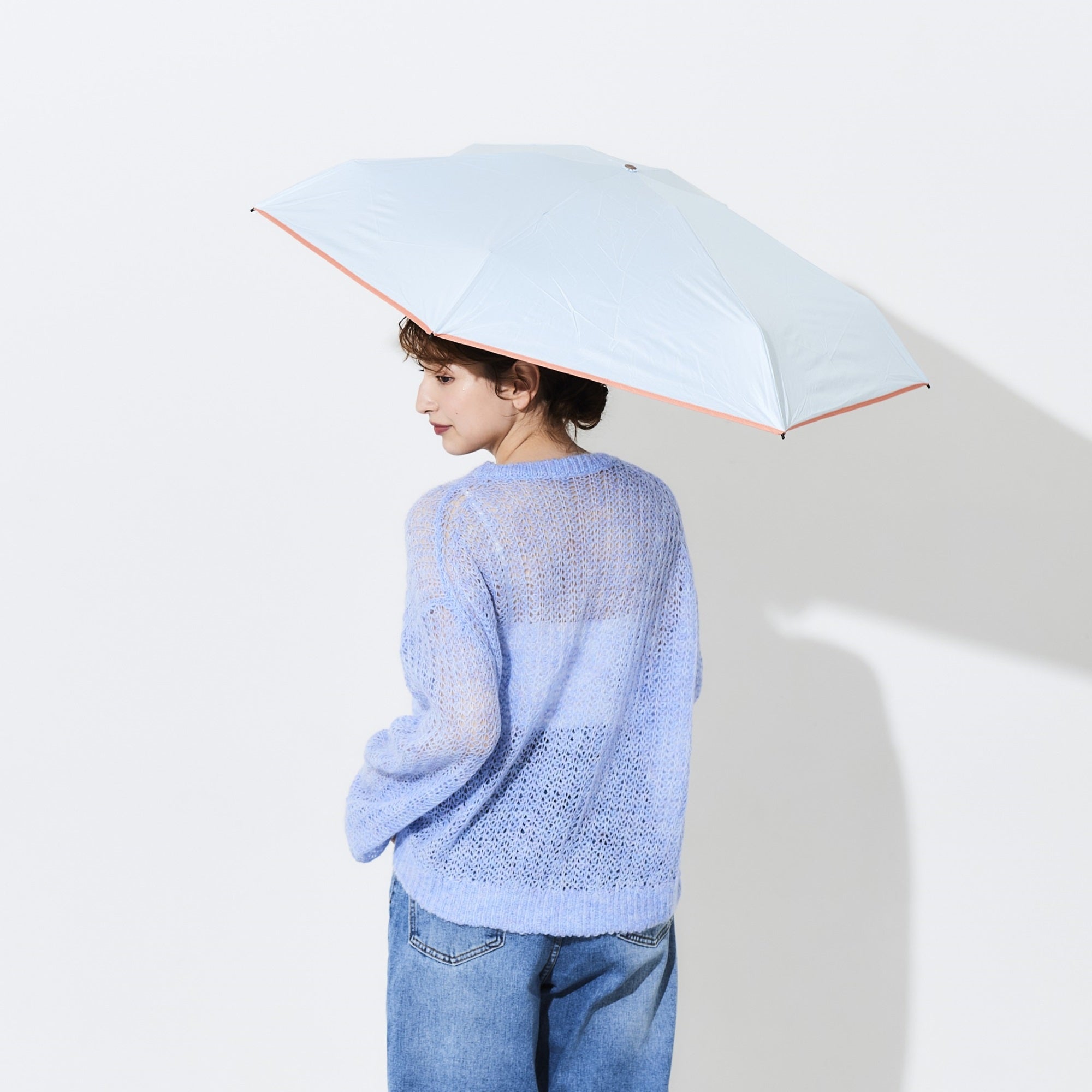 日傘 パイピング 《ALL IN UMBRELLA》 ポーチ付き 晴雨兼用 折りたたみ
