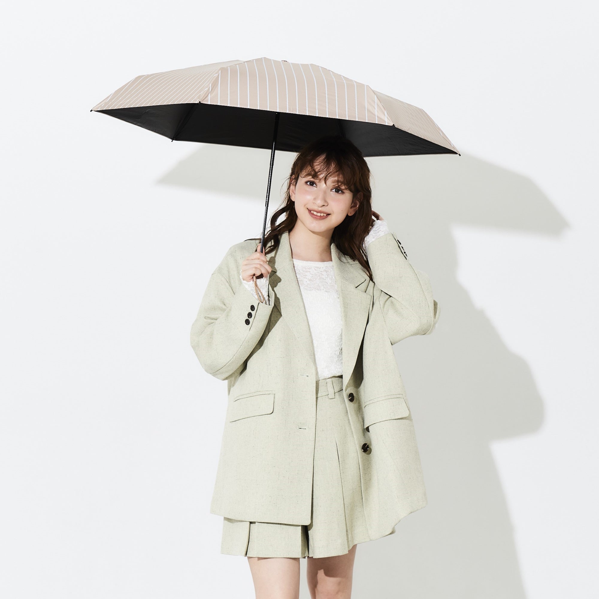 日傘 ストライプ 《ALL IN UMBRELLA》 ポーチ付き 晴雨兼用 折りたたみ